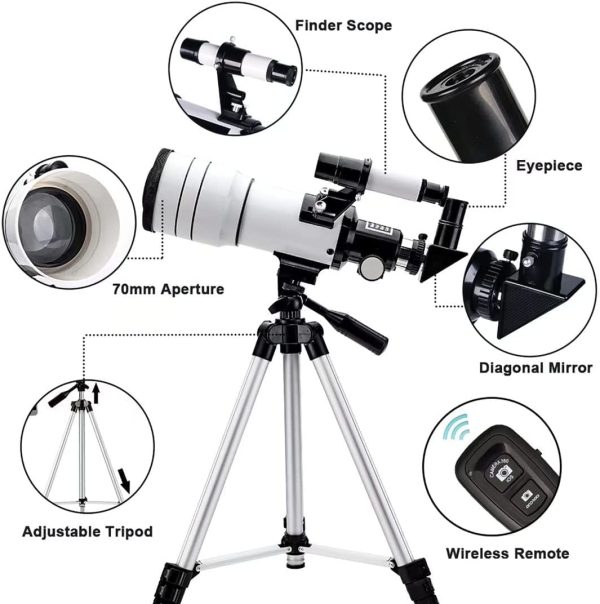 ToyerBee Telescope for Adults & Kids, 70mm Aperture Astronomical Refractor Telescopes for Astronomy Beginners (15X-150X), 300mm Portable Telescope with an Phone Adapter & A Wireless Remote - Image 2