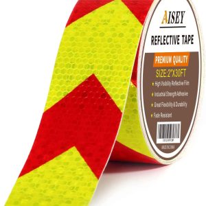 AISEY Reflective Tape Waterproof High Visibility Red & Yellow, Industrial Marking Tape Heavy Duty Hazard Caution Warning Safety Adhesive Tape Outdoor 2 Inch by 30 Feet