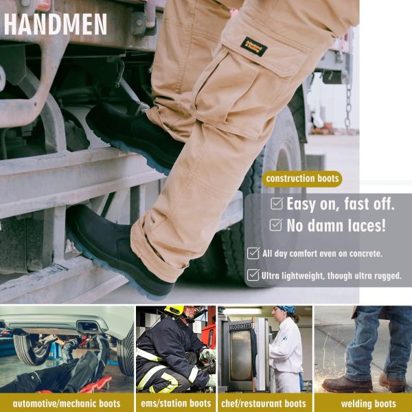 HANDMEN Work Boots for Men, Composite/Soft Toe Waterproof Working Boots, Slip Resistant Anti-Static Slip-on Safety Working Shoes 8 9 10 11 12 13 - Image 3