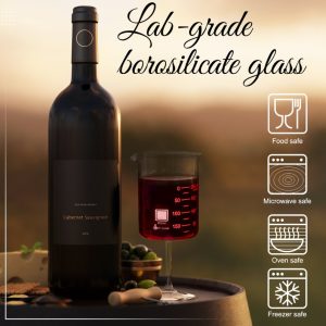 Laboratory Beaker Wine Glass Gift Set - 2 Pack – 200 ml – Includes Wine Opener and Stopper…