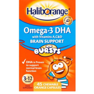 Haliborange Omega 3 DHA Brain Support Bursts 45 Chewable Orange Capsules