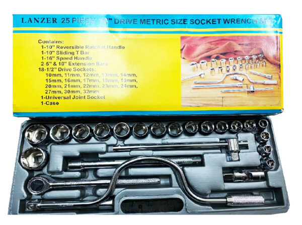Lanzer 25pc Socket Wrench Set 1/2" Drive 10-32mm