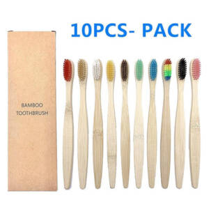 Natural Bamboo Toothbrush 10PCS Colorful Set