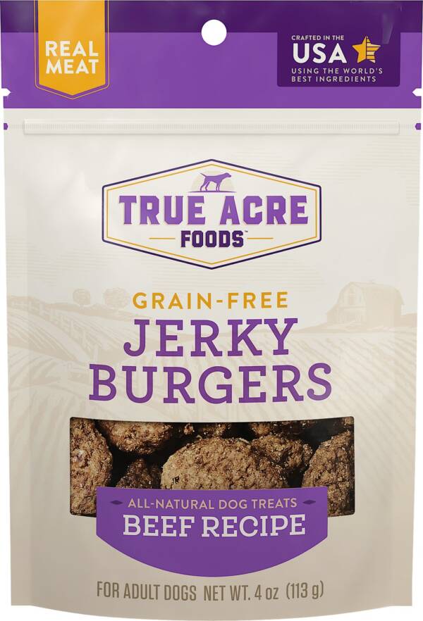 True Acre Foods Jerky Burgers Beef Recipe Grain-Free Dog Treats 113g
