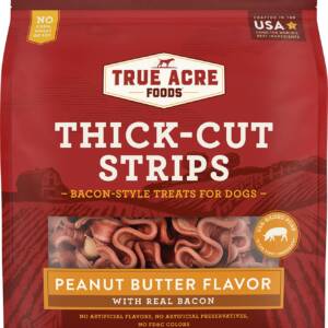 True Acre Foods Thick Cut Strips with Real Bacon and Peanut Butter Flavor Dog Treats 709g