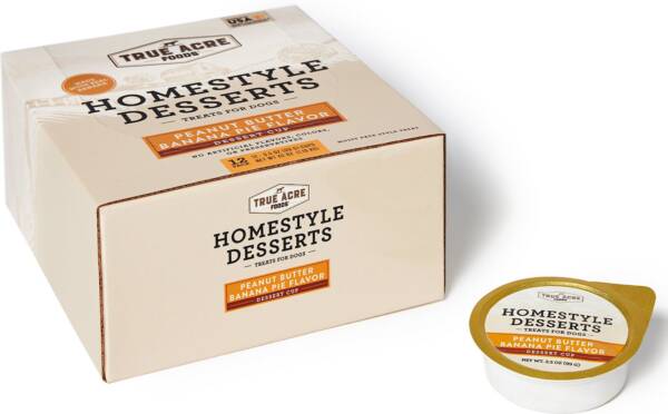 True Acre Foods Homestyle Desserts, Peanut Butter Banana Pie Flavor Dessert Cup Case of 12 Dog Treats 1.2kg
