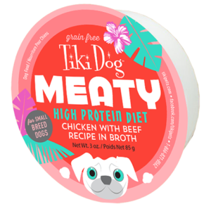 Tiki Dog MEATY High Protein Diet Chicken with Beef Recipe in Broth Grain-Free Case of 4 Wet Dog Food 85g
