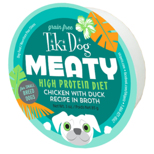 Tiki Dog MEATY High Protein Diet Chicken with Duck Recipe in Broth Grain-Free Case of 4 Wet Dog Food 85g