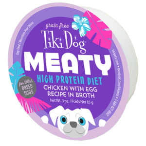 Tiki Dog MEATY High Protein Diet Chicken with Egg Recipe in Broth Grain-Free Case of 4 Wet Dog Food 85g