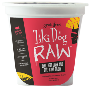 Tiki Dog Raw Beef, Beef Liver & Beef Bone Broth Grain-Free Puree Frozen Case of 3 Dog Food 680g