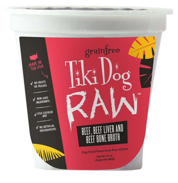 Tiki Dog Raw Beef, Beef Liver & Beef Bone Broth Grain-Free Puree Frozen Case of 3 Dog Food 680g