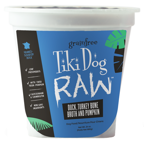 Tiki Dog Raw Duck, Turkey Bone Broth and Pumpkin Grain-Free Puree Frozen Case of 3 Dog Food 680g