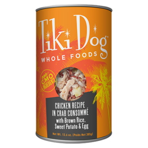 Tiki Dog Luau Whole Foods Chicken Recipe with Brown rice, Sweet Potatoes and Egg in Crab Consomm? Grain-Free Wet Dog Food 385g