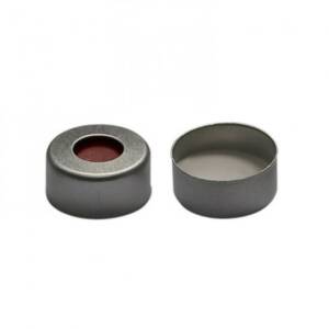 11mm Silver Aluminium Crimp Caps with Center hole, with White Silicon/Red PTEF Septa
