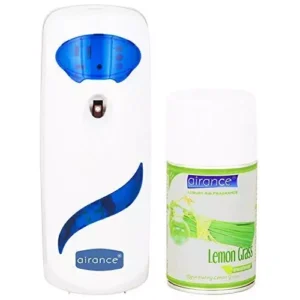 Airance Automatic Room Freshener Dispenser Machine with 250 ml Lemon Grass Fragrance Spray Bottle (Pack of 2)