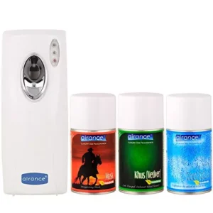 Airance Automatic Air Freshner Dispenser With 250 ml Each Musk, Khus (Vetiver) & Cool Splash Fragrance Refill- Spray Bottle (Pack of 4)