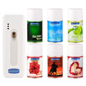 Airance Automatic Room Freshener A5 Dispenser Machine with 250 ml Each Khus (Vetiver), Cool Splash, Refreshing Lime, Litchi, Musk & Rose Petals Fragrance Spray Bottle (Pack of 6)
