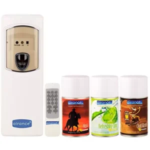 Airance Automatic Room Freshener Dispenser Machine with 250 ml Each Musk, Refreshing Lime & Oud Wood Fragrance Spray Bottle (Pack of 4)