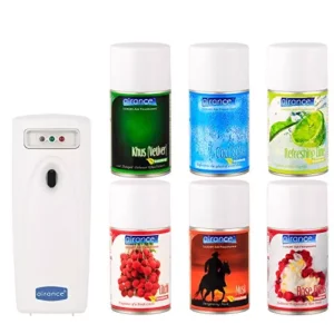 Airance Automatic Room Freshener Dispenser Machine with 250 ml Each Khus (Vetiver), Cool Splash, Refreshing Lime, Litchi, Musk & Rose Petals Fragrance Spray Bottle (Pack of 6)
