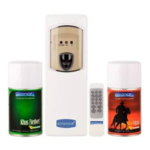 Airance Automatic Room Freshener Remote Dispenser Machine with 250 ml Each Khus (Vetiver) & Musk Fragrance Spray Bottle (Pack of 3)