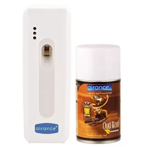 Airance Automatic A5 Room Freshener Dispenser Machine with 250 ml Oud Wood Fragrance Spray Bottle (Pack of 2)