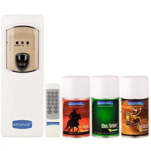 Airance Automatic Room Freshener Dispenser Machine with 250 ml Each Musk,Khus (Vetiver) & Oud Wood Fragrance Spray Bottle (Pack of 4)