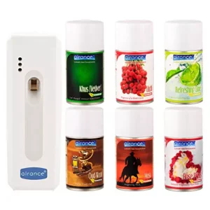 Airance Automatic Room Freshener Dispenser Machine with 250 ml Each Khus (Vetiver), Litchi, Refreshing Lime, Oud Wood, Musk & Rose Petals Fragrance Spray Bottle (Pack of 6)
