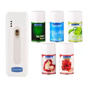 Airance Automatic A5 Room Freshener Dispenser Machine with 250 ml Each Khus (Vetiver), Cool Splash, Refreshing Lime,Rose Petals & Litchi Fragrance Spray Bottle (Pack of 6)