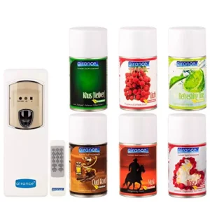Airance Automatic Room Freshener Remote Dispenser Machine with 250 ml Each Khus (Vetiver), Litchi, Refreshing Lime, Oud Wood, Musk & Rose Petals Fragrance Spray Bottle (Pack of 6)