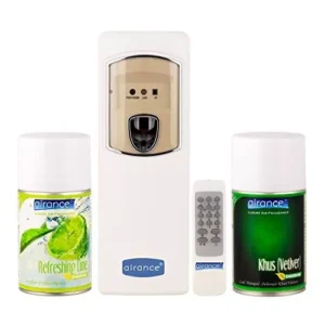 Airance Automatic Air Freshener Dispenser With Remote & 250 ml Each Lime & Khus (Vetiver) Fragrance Refill- Spray (Pack of 3)