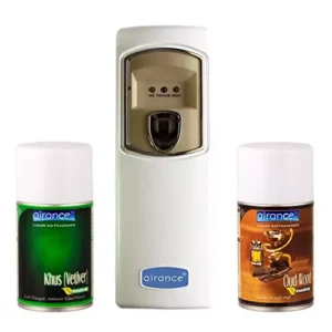 Airance Automatic Room Freshener Dispenser Machine with 250 ml Each Khus (Vetiver) & Oud Wood Fragrance Spray Bottle (Pack of 3)