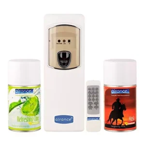 Airance Automatic Air Freshener Dispenser With Remote & 250 ml Each Refreshing Lime & Musk Fragrance Refill- Spray (Pack of 3)