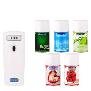 Airance Automatic Room Freshner LED Aerosol Dispenser With 250 ml Each Khus (Vetiver), Cool Splash, Refreshing Lime,Rose Petals & Litchi Fragrance Refill (Pack of 6)