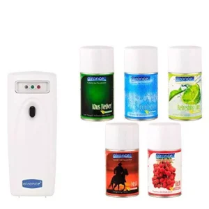 Airance Automatic Room Freshner LED Aerosol Dispenser With 250 ml Each Khus (Vetiver), Cool Splash, Refreshing Lime,Musk & Litchi Fragrance Refill (Pack of 6)