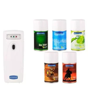 Airance Automatic Room Freshner LED Aerosol Dispenser With 250 ml Each Khus (Vetiver), Cool Splash, Refreshing Lime,Oud Wood & Musk Fragrance Refill (Pack of 6)