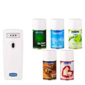 Airance Automatic Room Freshner LED Aerosol Dispenser With 250 ml Each Khus (Vetiver), Cool Splash, Refreshing Lime,Oud Wood & Rose Petals Fragrance Refill (Pack of 6)