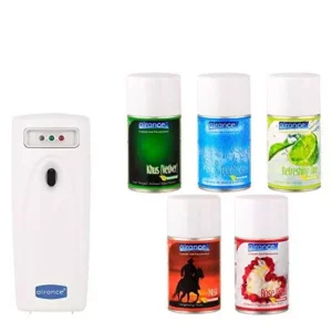 Airance Automatic Room Freshner LED Aerosol Dispenser With 250 ml Each Khus (Vetiver), Cool Splash, Refreshing Lime, Musk & Rose Petals Fragrance Refill (Pack of 6)