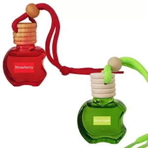 Airance 9 ml Each Strawberry & Green Apple Fragrance Apple Shape Hanging Aroma Diffuser Car Air Freshener (Pack of 2)