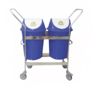 JE HOSPI Stainless Steel Linen Trolley with Plastic Bucket with Swing Lid