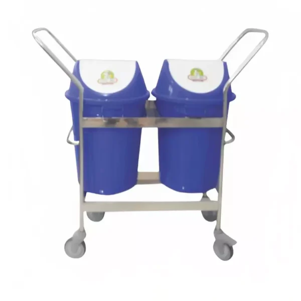 JE HOSPI Stainless Steel Linen Trolley with Plastic Bucket with Swing Lid
