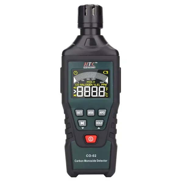 HTC Carbon Monoxide Meter 20% to 80% RH Large LCD Display with Digit & Bargraph, CO-O2