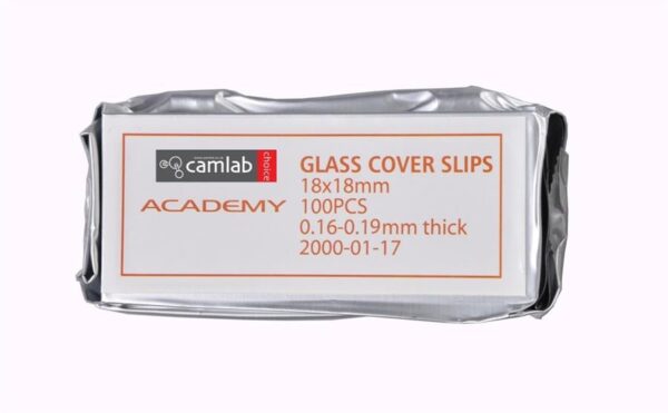 Academy Cover Slips 0.16-0.19mm Thick 18 x 18mm Pack of 100