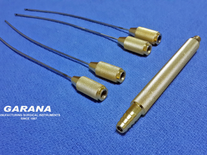 Liposuction Set of 4 Slight Curved Cannulas & 1 Handle Gold Plated, Canula Size 2mm