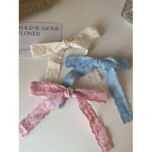 3pcs/Set Gentle Cream Lace Ribbon Bow Hair Clips, Sweet Bowknot Ponytail Claw Clips For Girls