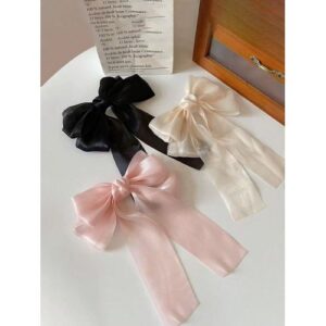 3pcs Cream Colored Mesh Bow Sweet Desire For Girls, Back Of Head Clips, Hair Clips And Accessories