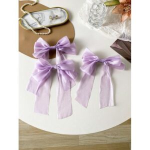 3pcs/Set Purple & Cream Color Sweet Bowknot Net Clips, Princess Hair Accessories