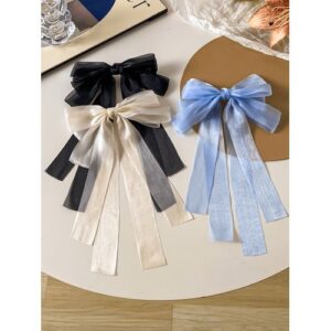 3pcs Cream Lace Bow Hairclips, Cute Hair Accessories For Women