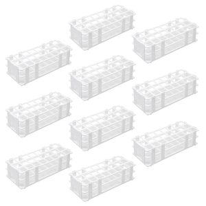HHNIULI 10PCS Plastic Test Tube Rack, 24 Holes Lab Test Tube Rack Holder for 25mm Test Tubes, White, Detachable