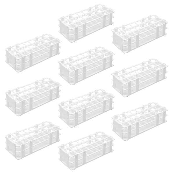 HHNIULI 10PCS Plastic Test Tube Rack, 24 Holes Lab Test Tube Rack Holder for 25mm Test Tubes, White, Detachable