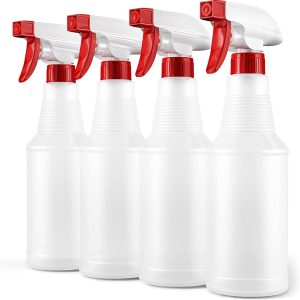 LiBa Spray Bottles (4 Pack,16 Oz), Refillable Empty Spray Bottles for Cleaning Solutions, Hair Spray, Watering Plants, Superior Flex Nozzles, Squirt, Mist Sprayer, Bleach/Vinegar/Rubbing Alcohol Safe